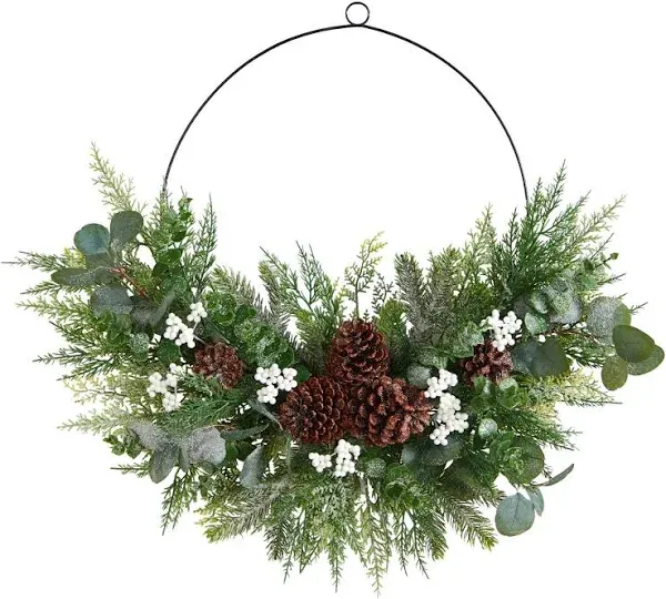 28” Christmas Pine, Eucalyptus, and Berries Metal Circlet Artificial Wreath