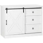 Homcom Farmhouse Kitchen Sideboard, Buffet Cabinet with Sliding Barn Door and 3 Storage Drawers for Living Room, White