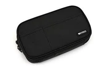 Lihit Lab. Double Zipper Pen Case, 7.9 x 7.1cm x 12cm , Jet Black