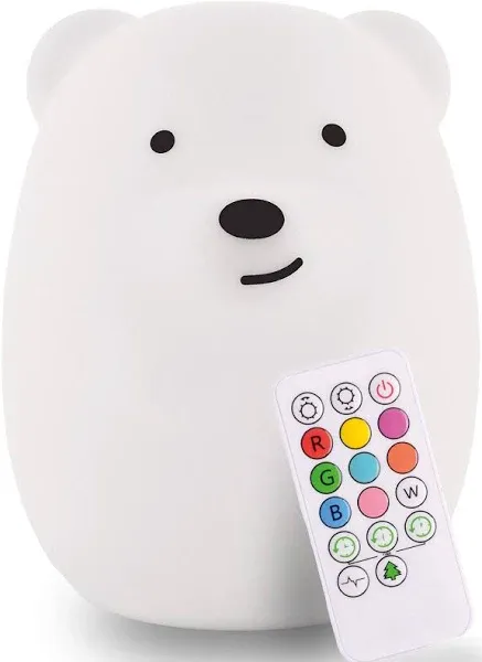  Silicone Night Light for Kids - 9 Soft Colors, Remote Sleep Timer - Bear