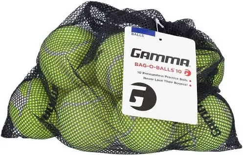 GAMMA Sports Pressureless Tennis-Balls with Mesh Tennis-Ball Bag 10 Pack