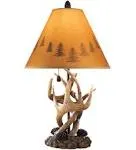 Resin Body Table Lamp with Antler and Pinecone Design, Set of 2, Brown