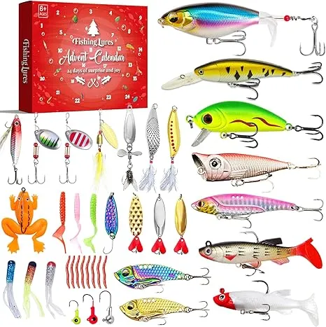 Fishing Advent Calendar 2024, Fishing Lures Kit Including Crankbaits, Spinner...