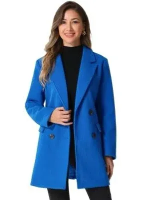 Allegra K Women's Notch Lapel Belted Mid Long Winter Coat