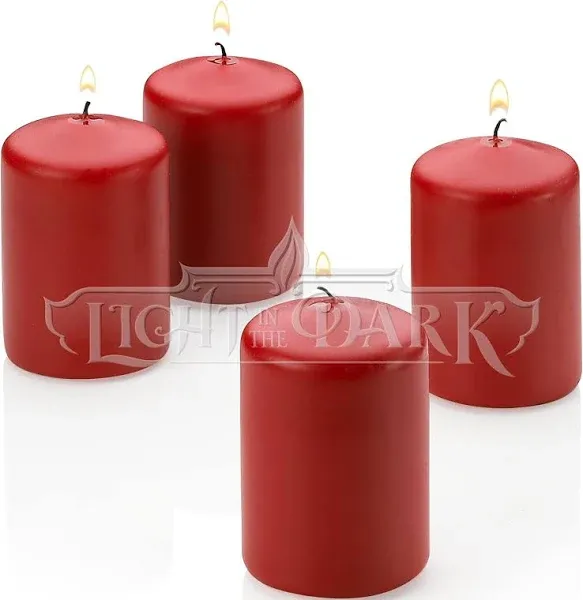 Red Pillar Candles Set of 4 Unscented Candles 3 Inch Tall