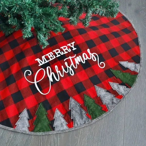 ILOVEMILAN 48 Inch Soft Red and Black Plaid Christmas Tree Skirt