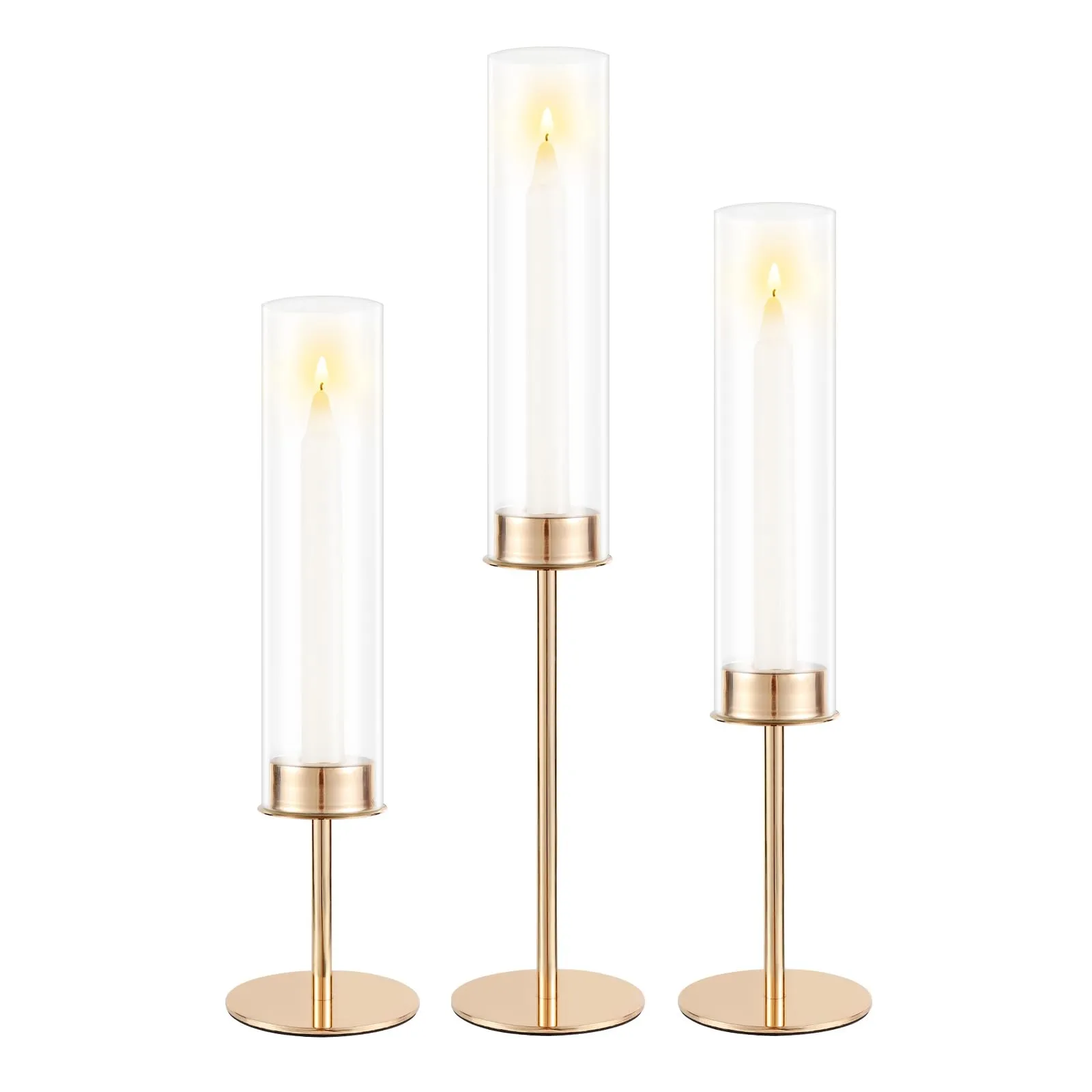 Mercer41 Gold Candle Holders Set of 3 for Glass Taper Candle Holders