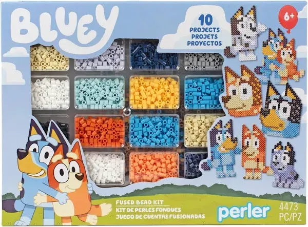 Perler 80-57182 Bluey Fused Bead Deluxe Box Kit, 10 Unique Patterns, Multicolor, 4473 Pieces