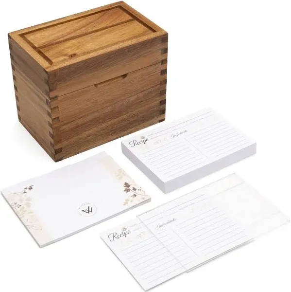 Wooden Recipe Box with Cards and Dividers