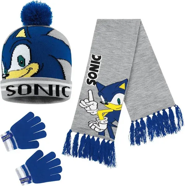 Sonic The Hedgehog Beanie Hat Scarf Gloves Set