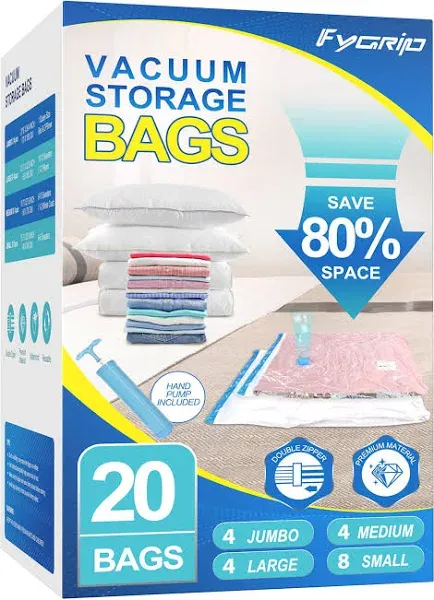 Fygrip 20 Pack Vacuum Storage Bags with Hand Pump