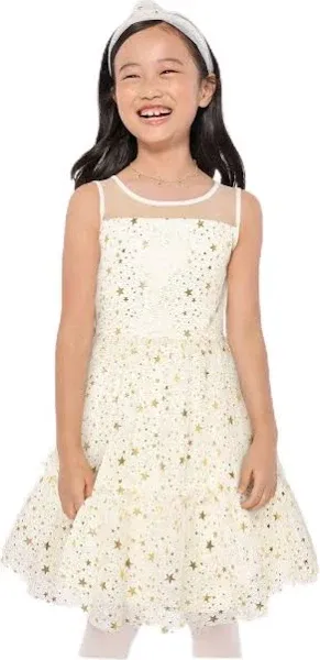 The Children's Place Girls' Sleeveless Star Print Foil Mesh Ruffle Dress