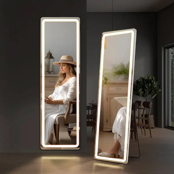 Zibbizo Mirror Full Length with LED Lights, 16&#034;X60&#034; Body Wall Mirrors, Floor ...