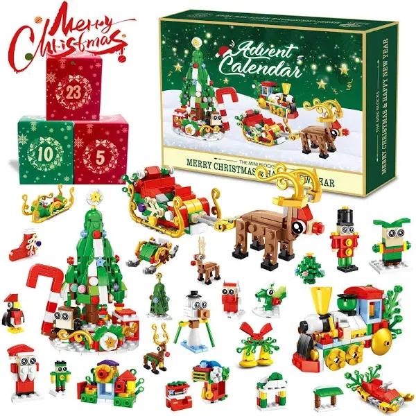 Advent Calendar 2024 Christmas Tree Building Blocks Kit, 24 Boxes Christmas Coun