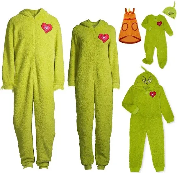 NEW family matching Grinch Christmas One Piece Hooded Pajamas Union Suit unisex