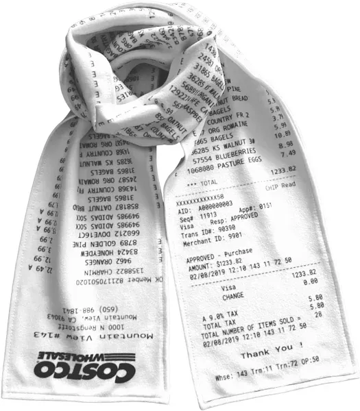 Costco Receipt Scarf, Double Sided, Hilarious 100% Fleece Scarf. Looks Like a...