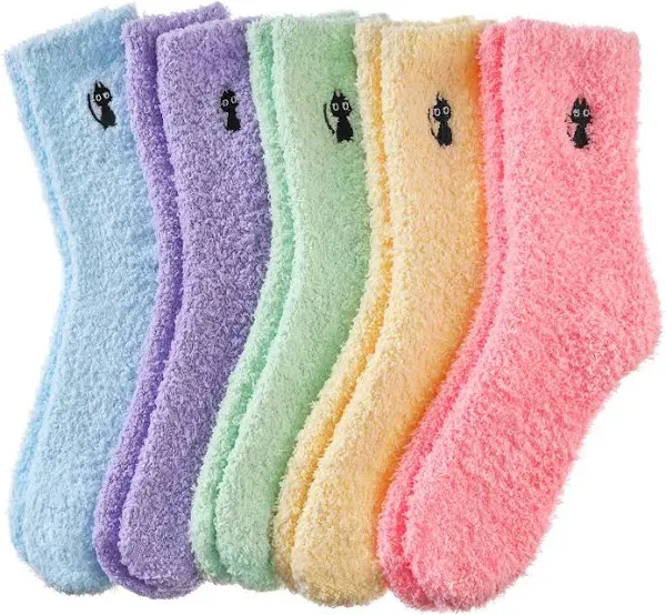 Women's Super Soft Fuzzy Cozy Fuzzy Slipper Socks (5 Pairs)