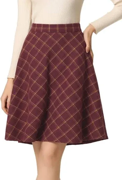 Allegra K Women's Plaids Vintage Tartan Elastic Waist Knee Length A-Line Skirt