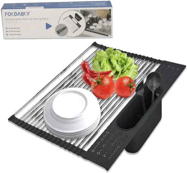 Stainless Steel Roll Up Dish Drying Rack - Multipurpose Portable Drainer