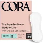 Cora Ultra Thin Organic Bladder Liners | Incontinence & Postpartum Pads for Women | Panty Liners for Bladder Leaks | Breathable Cotton (156 Regular