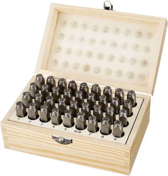  Metal Alphabet And Number Stamp Kit Tools Set With Wood Box - 5/16 Inch 