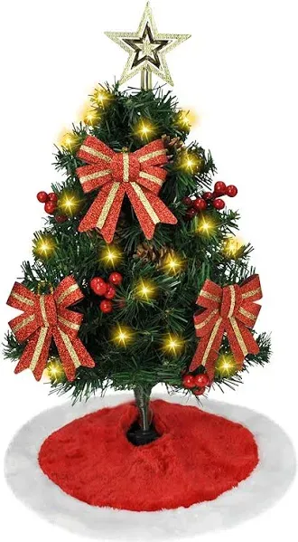 Joiedomi 24&#034;/2FT Christmas Tree Prelit Tabletop with Tree Skirt and Decoratio...