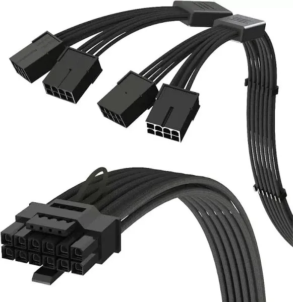 LINKUP - AVA PCIE 5.0 12VHPWR 16Pin (12+4) 16AWG Sleeved High Current Power Cable for RTX4000 to 3 x 8Pin PCIE 4.0 PSU - 30cm (White) Compatible with All RTX4000 and RTX3000 FE GPUs