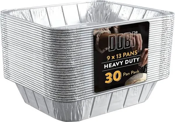 NYHI 9 x 13 ” Aluminum Foil Pans (30 Pack) | Durable Disposable Grill Drip Grease Tray | Half-Size Deep Steam Pan and Oven Buffet Trays | Food Containers for Catering, Baking, Roasting | Made in USA