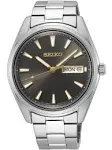 Seiko Essentials Mens Stainless Steel Charcoal Dial Quartz Watch SU...