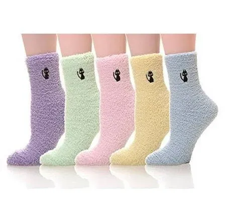 Women's Super Soft Fuzzy Cozy Fuzzy Slipper Socks (5 Pairs)