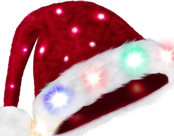 Light-Up Christmas Santa Elf Hat with Pom Poms