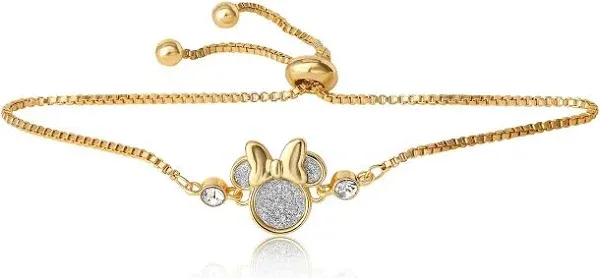 Disney Women's Minnie Mouse Glitter Paper and Crystal Lariat Bracelet