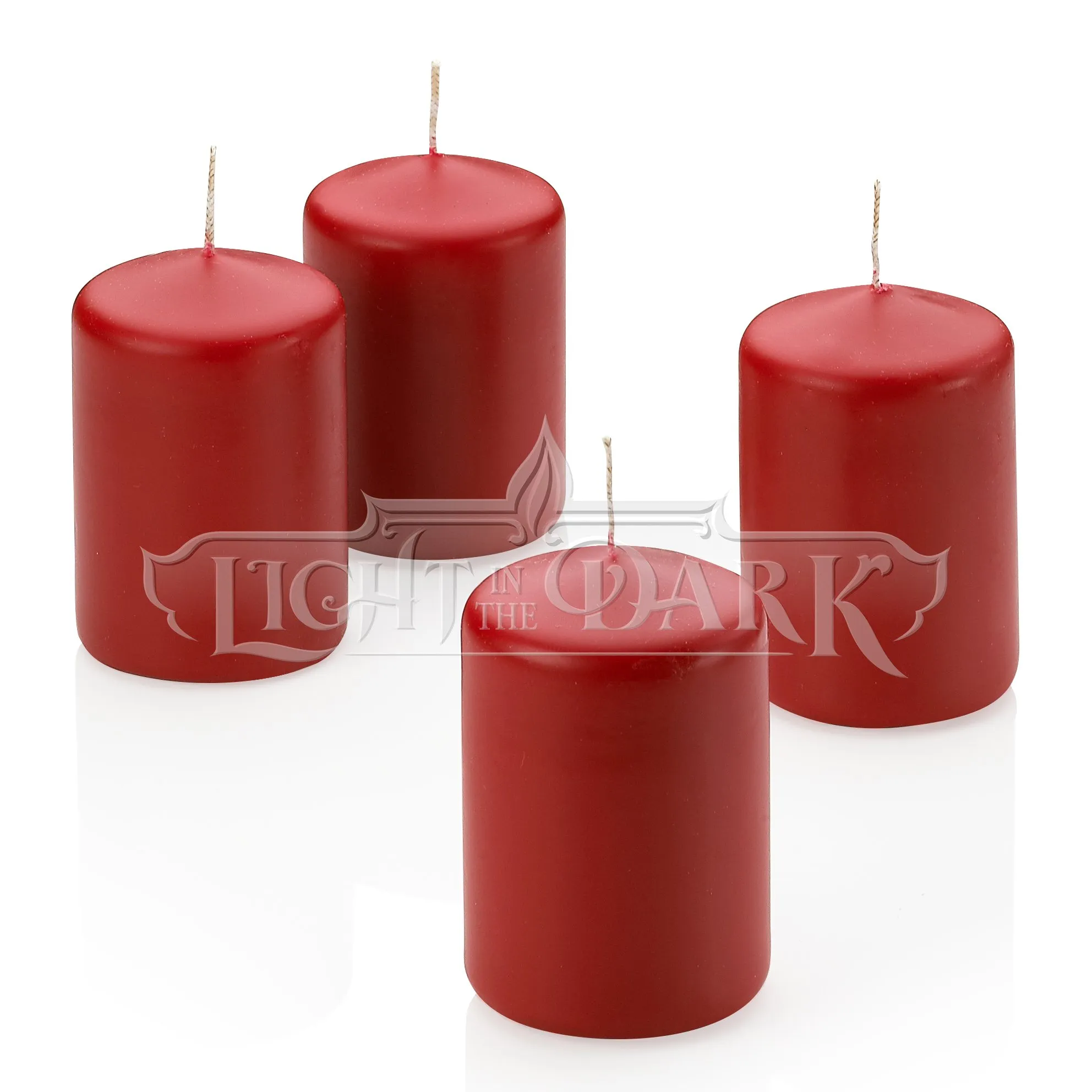 Red Pillar Candles - Set of 4 Unscented Candles - 3 Inch Tall, 2 Inch Thick 