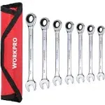 WORKPRO 7-Piece Ratcheting Combination Wrench Set, 72 Teeth, Combo Ratchet Wrenches Set with Roll Up Pouch, SAE 5/16"-11/16"