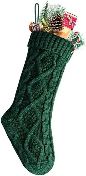 NEW 18&#034; Unique Burgundy Ivory White Knit Green Christmas Xmas Stocking Gift J8K7