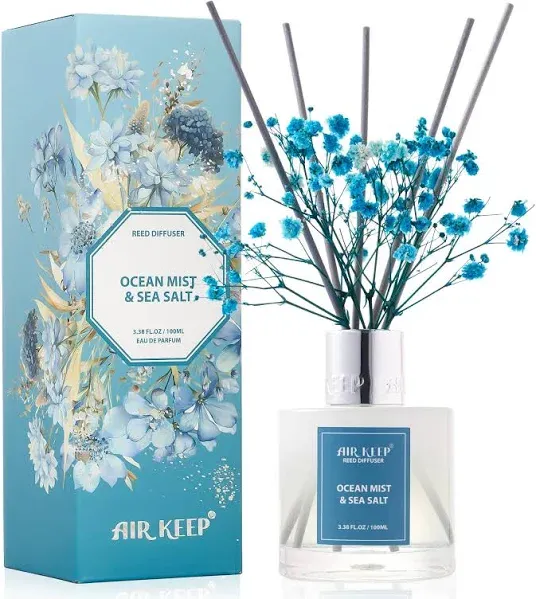 Reed Diffuser Set,3.38 Fl Oz (100 Ml) - Ocean Mist&amp;Sea Salt Oil Diffusers with 8