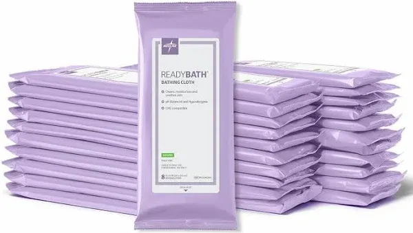 Medline ReadyBath Adult Bath Wipes, 240 Wipes (8 Wipes, 30 Packs), Scented, No Rinse Formula with Aloe, Shower Wipes for Sensitive Skin, Hypoallergenic & Alcohol-Free Wet Wipes, 8 x 8 Inch