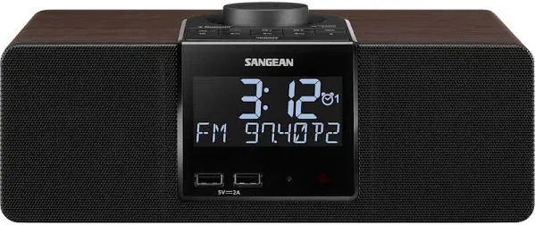 Sangean Rcr-40 AM/FM Bluetooth Tabletop Wooden Clock Radio with Alarm