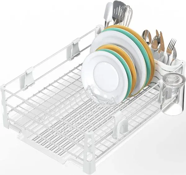 Simple Houseware Dish Rack with Drainers, Mug Holder and Utensil Holder, White