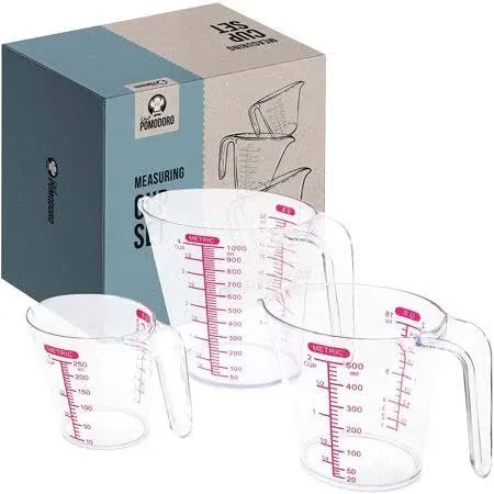 Chef Pomodoro 3-Piece Measuring Cup Set, 1L / 500ml / 250 ml Clear