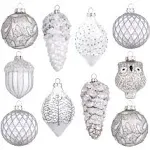 Valery Madelyn 10ct Frozen Winter Glass Christmas Ball Ornaments Silver and Whit