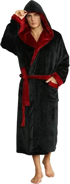 U2SKIIN Mens Hooded Robe, Plush Robes for Men Long Fleece Bathrobe