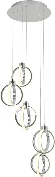 Artika PDT5-SO-HD2 Soho 27-Watt 5 Light Chrome Modern Integrated LED Pendant Light Fixture for Dining Room or Kitchen