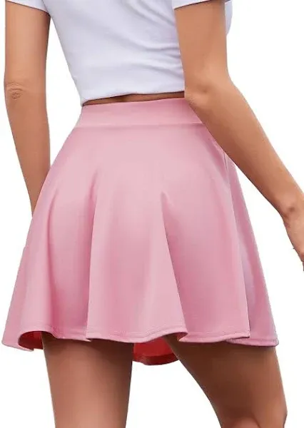 Afibi Casual Mini Stretch Waist Flared Plain Pleated Skater Skirt