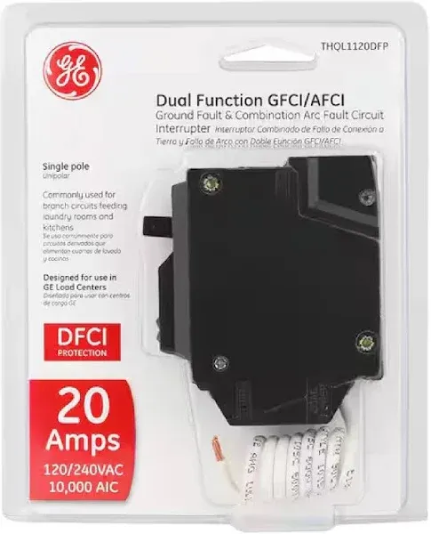 GE THQL1120DFP 20A Single-Pole Dual Function Arc Fault/GFCI Breaker