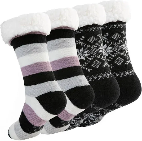 DG Hill Women's Treehouse Knit Sherpa Fleece Non-Skid Slipper Socks (2