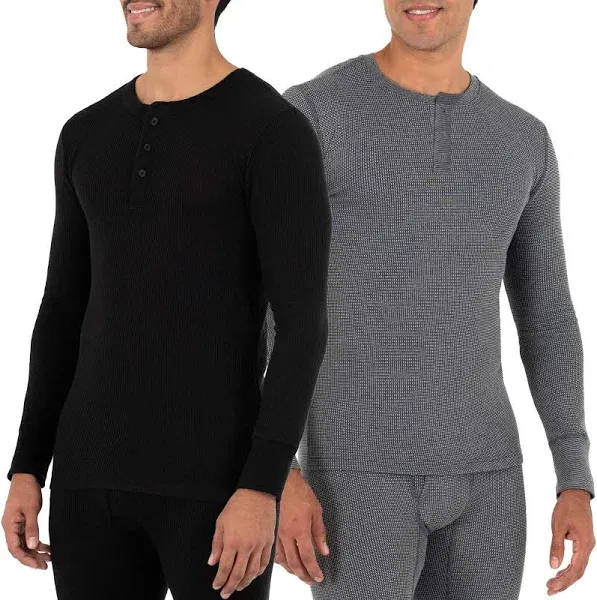 Fruit Of The Loom Men&#039;s Thermal Henley Dual Defense Long Sleeve Black Medium New