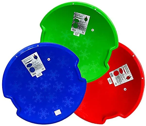 3-Pack 26” Multi-Color Snow Saucers – Plastic Disc Sled with Handles for Thrilling Rides with Family and Friends – Snowflake Design Perfect for Snowy, Downhill Sledding Fun