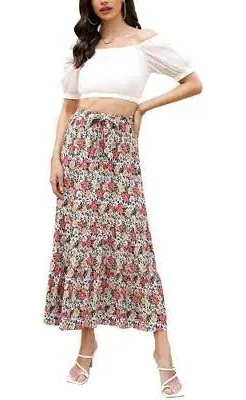 Women's Boho Ruffle A-Line Flowy Maxi Skirt