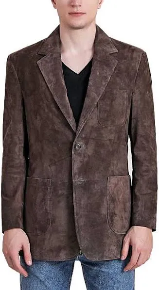 BGSD Men's Steve Classic Two-Button Suede Leather Blazer